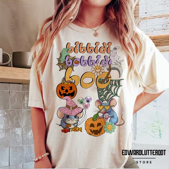 Vintage Bibbidi Bobbidi Boo Halloween T-Shirt, Jaq And Gus T-Shirt, Disney Halloween T-Shirt