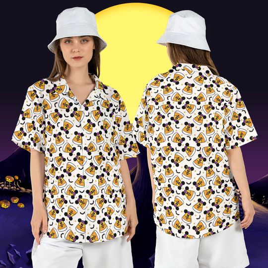 Halloween Mickey Kawaii Sweets Hawaiian Shirt, Mickey Treats Button Shirt, Disneyland Halloween Party Aloha Shirt