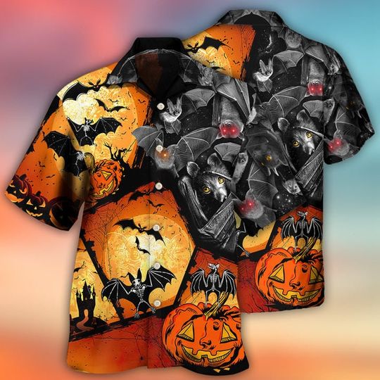 Discover Halloween Bat Pumpkin Scary Hawaii Shirt, Funny Summer Beach Shirt, Party Aloha Hawaii Shirt, Hawaii Shirt