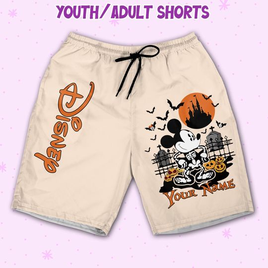 Personalized Halloween Disney Mickey Skeleton, Custom Disney Shorts