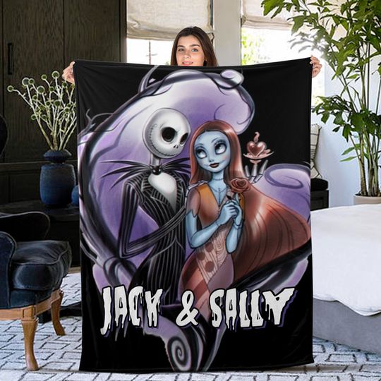 Nightmare Before Christmas Blanket, Jack Skellington Gifts Blanket,  Halloween Couple Disney Fleece