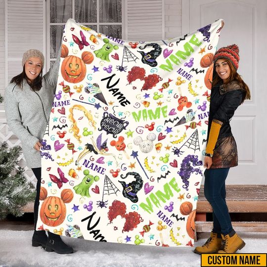 Halloween Disney Characters Blanket, Ghost Mickey Blanket, Hocus Pocus Blanket, Disney Soft Cozy Sherpa Fleece Blankets