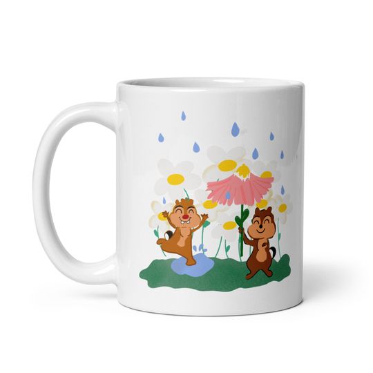 Chip and Dale Spring Mug, Disney Spring Rain Glossy Mug