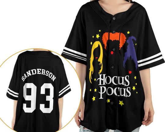 Sanderson Sisters 93 Hocus Pocus 2 Sided Baseball Jersey Shirt, Disney Halloween Sport