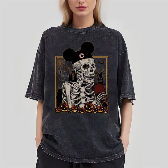 Vintage Disney Skeleton Shirt, Mickey Skeleton Coffee Shirt, Disney Halloween Shirt
