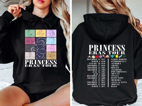 Princess Eras  Tour Shirt, Disney Halloween Double-Side Shirt, Vintage Tour  Hoodie, Halloween Disney Shirts