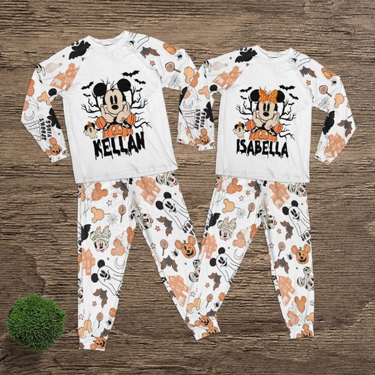 Custom Halloween Name Mickey Kids Pajamas, Disney Set Pajamas