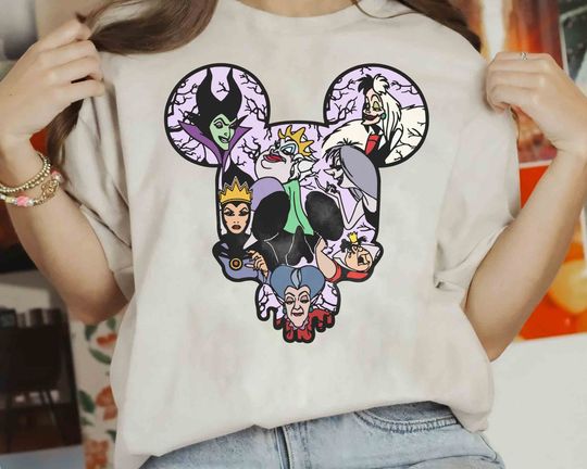 Villains Characters Group Mickey Skull Disney Halloween T-Shirt