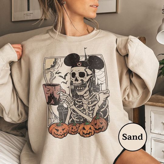 Mickey Skeleton Coffee Shirts, Vintage Disney Skeleton Sweatshirt