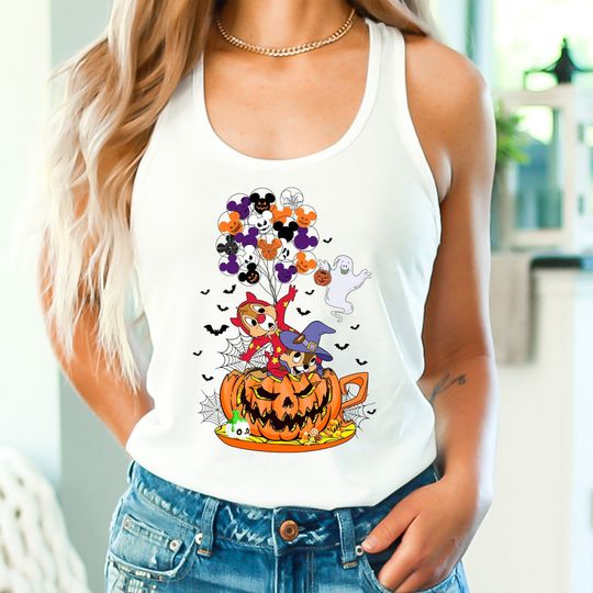 Chip and Dale Halloween Tank Top, Disney Pumpkin Balloon