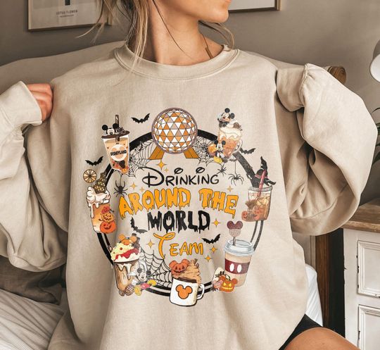Drinking Around the World Sweatshirt, Disney Drinks Sweatshirt, Halloween Party Disney Hoodie.