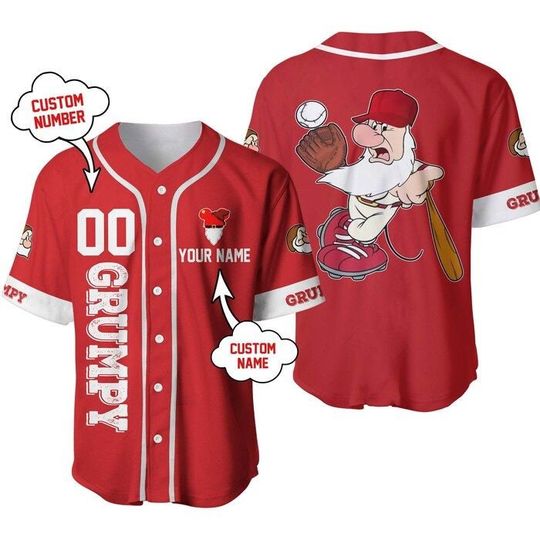 Grumpy Dwarf Marron Red White Disney Custom Baseball Jersey