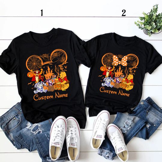 Custom Name The Pooh and Friends Halloween Party 2023 Tee, Disney Halloween Winnie The Pooh Shirt, Disney Family Shirt, Pooh Halloween Shirt