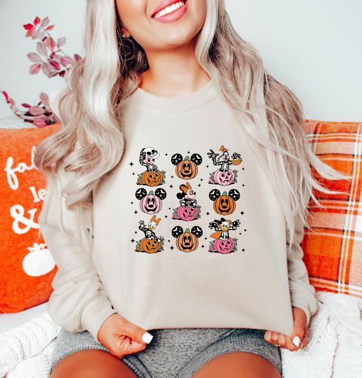 Disney Character Sweatshirt, Halloween Disney Sweatshirt, Pumpkin Sweatshirt, Mickey And Friends Sweatshirt, Disney Trip Sweatshirt