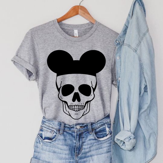 Skeleton Head with Ears Adult Unisex Tshirt, Skeleton shirt, Disney Skeleton, Skull with Mickey ears, Skeleton with Disney Ears, Skull tee