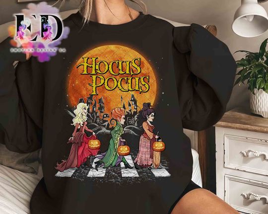 Hocus Pocus Sanderson Sisters Abbey Road Pumpkin Shirt, Disney Witch Scary Movie Tee, Disneyland Halloween Trip Gift, I Put a Smell On You