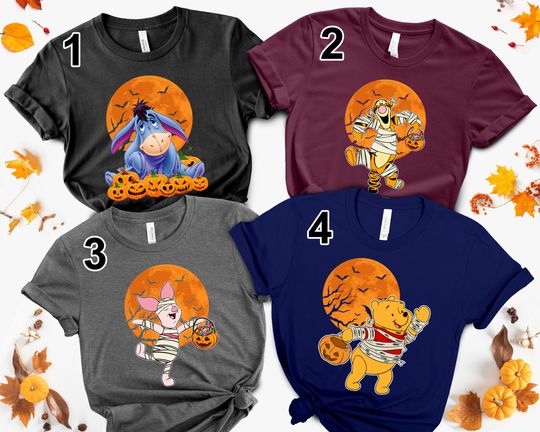 Disney Winnie The Pooh Mummy Eeyore Tigger Piglet Pooh Mummy Halloween Disney Group Matching T-Shirt Unisex T-Shirt Kid shirt Gift