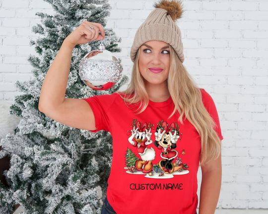 Disney Minnie And Daisy Christmas Custom Name Shirt, Disney Christmas Girls Trip Shirt
