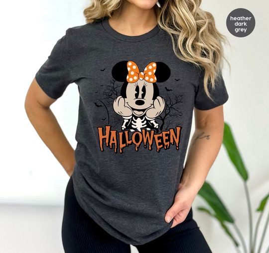 Cute Halloween TShirts, Minnie Mouse Graphic Tees, Skeleton Tee, Disney Sweatshirt, Kids Spooky Season Shirts, Disney World Trip Outfit