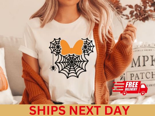 Disney Minnie Halloween Shirt, Halloween Spider Web T Shirt, Minnie Mouse Halloween Tee, Womens Halloween Shirt, Disney Trip Halloween Shirt
