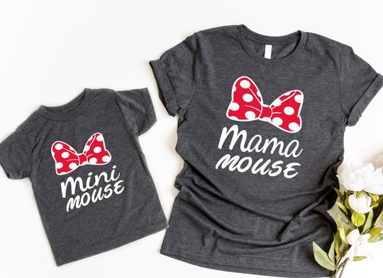 Mama Mouse Minnie Mouse, Cute Red Ribbon, With My Mom Shirt, Mom and Daughter Shirt, Lovely Mama and Her Girl, Disneyland Trip With Mom