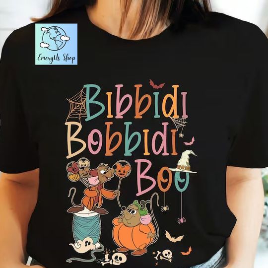 Retro Bibbidi Bobbidi Boo Halloween Shirt, Jaq And Gus T-Shirt, Halloween Pumpkin Hoodie, Disney Cinde Merch, Halloween Sweatshirt
