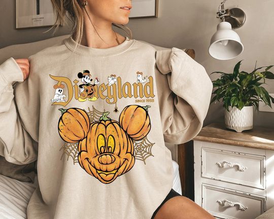 Vintage Disneyland Est 1955 Halloween Sweatshirt, Mickey Halloween Pumpkin Hoodie, Matching Disney Shirts, Disney Family Shirt, NA-150814