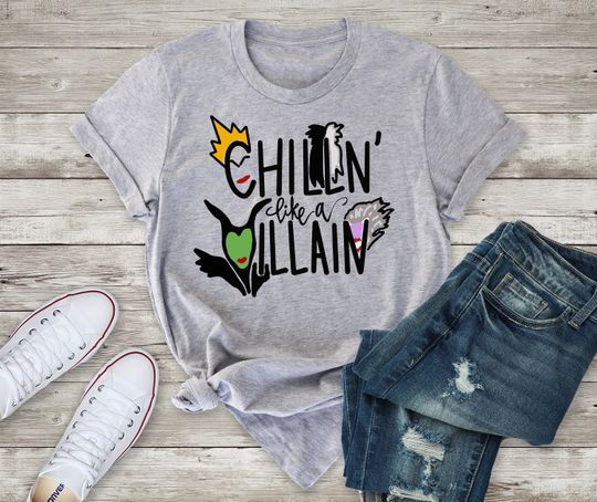 Chillin Like A Villain Shirt | Disney Shirt | Mickey's Halloween Party | Evil Queen | Maleficent | Cruella | Disney Gift | Short-Sleeve Unis