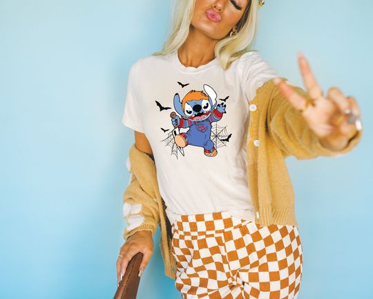 Halloween Chucky Stitch Shirt, Disney Stitch Horror Movie Characters Shirt, Disney Chucky Shirt, Halloween Party Gift Tee