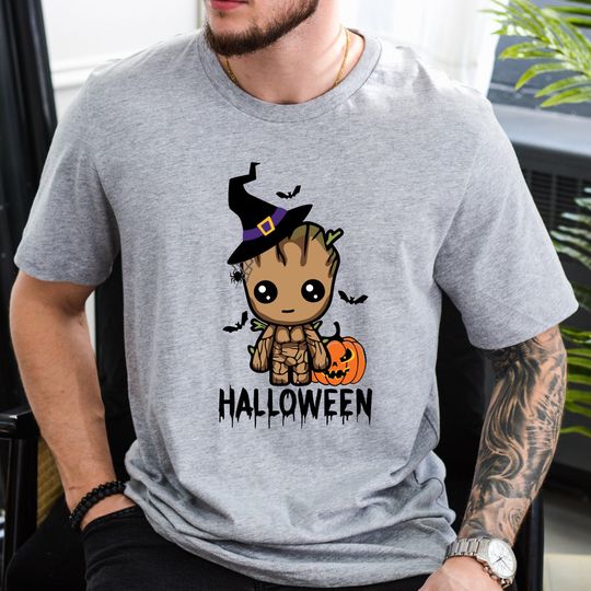 Guardians of the Galaxy Groot Halloween Tee, Baby Groot Witch Design, Disneyland Trip and Pumpkin Theme