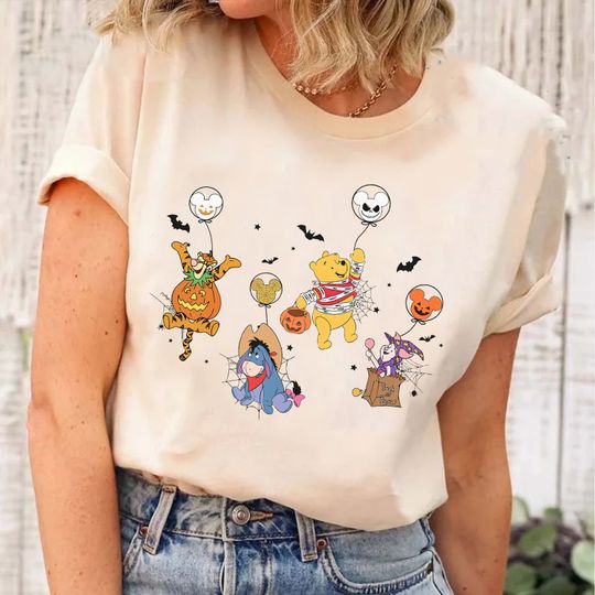 Winnie The Pooh Balloon Halloween Shirt, Pooh And Friends Pumpkin Shirt, Disney Spooky Shirt, Disney Halloween Party Shirt, Pooh Halloween