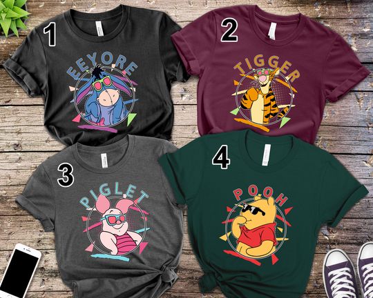 Disney Pooh 90's Portrait T-Shirt, Winnie The Pooh, Tigger, Eeyore, Birthday Party Music Shirt, Couple Shirts, Disneyland Matching Shirts