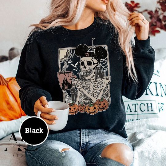 Mickey Skeleton Coffee Shirts, Vintage Disney Skeleton Sweatshirt, Disney Spooky Shirt, Disney Pumpkin Halloween Shirt, Stay Spooky Shirt