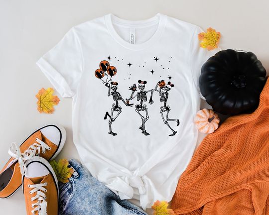 Disney Mickey  Skeleton Shirt,Halloween Party Tee, Disney Halloween Shirt, Dancing Skeletons Party T-shirt, SkeletonsTee