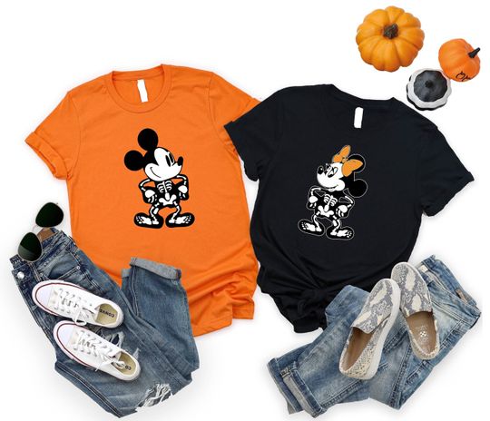 Disney Skeleton Halloween Shirt, Mickey Skeleton Tee, Minnie Skeleton T-shirt, Disneyland Halloween Shirt,  Halloween Gift Tee, Gift For Her