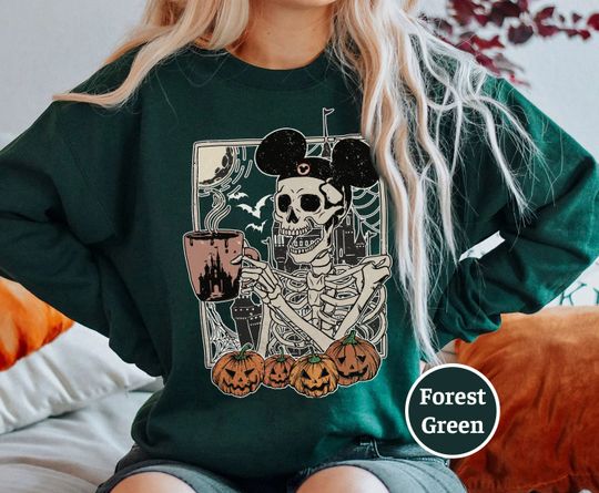 Mickey Skeleton Coffee Shirts, Vintage Disney Skeleton Sweatshirt, Disney Spooky Shirt, Disney Pumpkin Halloween Shirt, Stay Spooky Shirt