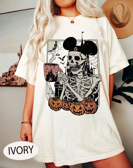 Vintage Disney Skeleton Shirt,  Shirt, Mickey Skeleton Coffee Shirt, Pumpkin Halloween Shirt, Trick or Treat Shirt