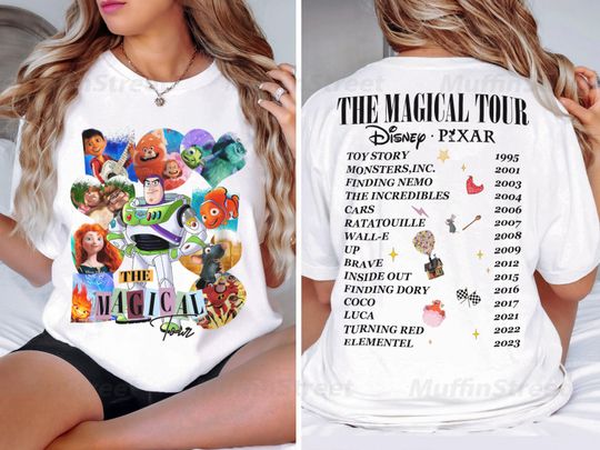 Disney Pixar Magical Tour Shirt, Disney Pixar Characters Concert Music Shirt, Disney Toy Story 2023, Disney Up Shirt, Elemental Luca Shirt