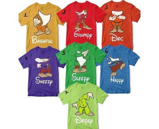 Seven Dwarf Costume Group Shirt, 7 Dwarf Matching Shirt, 7 Dwarfs Costume Shirt, Disney Family Shirts, Seven Dwarfs Costume Adults Kids
