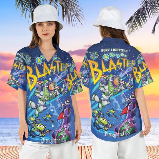 Buzz Lightyear Astro Blaster Hawaiian Shirt, Lightyear Space Ranger Short Sleeve Shirt, Toy Story Hawaii Shirt, Disneyland Alien Aloha Shirt