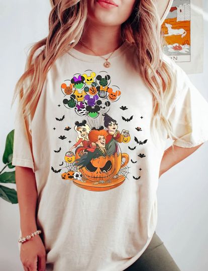 Sanderson Sisters Shirt, Retro Hocus Pocus Teacup Balloon T-shirt, Disney Scary Movie Tee Birthday Gift, Disneyland Vacation Unisex Adult