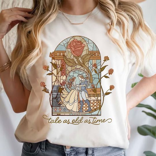 Retro Tale As Old As Time T-Shirt, Vintage Beauty And The Beast T-Shirt, Disney Princess Shirt, Disneyland Halloween Shirts, Couple Shirt