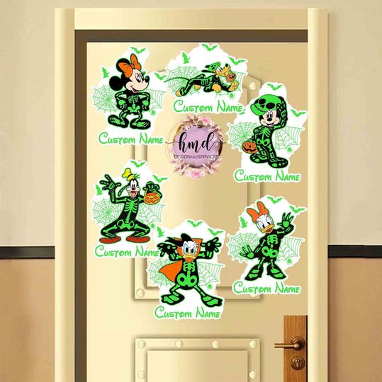 Personalized Mickey and Friends Skeleton Halloween Magnets Cruise Ship Stateroom Doors, Disney Cruise Line On The High Seas Magnet Family