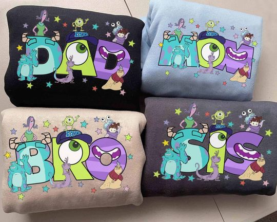 Disney Pixar Monsters Inc Group Custom Family Matching Mike & Sulley Shirt, Unisex T-shirt Family Birthday Gift Adult Kid Toddler Tee