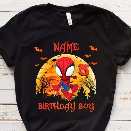 Disney Spiderman Birthday T Shirt, Halloween Birthday Matching Family Gift, Trick or Treat Shirt, Halloween Party, Birthday Boy/ Girl Tee