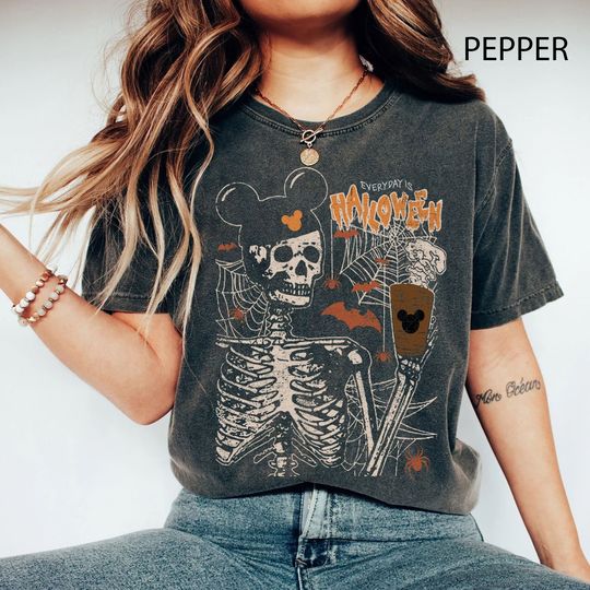 Disney Skeleton Shirt, Skeleton Drinking Coffee Shirt, Dancing Skeleton Halloween Shirt, Pumpkin Halloween Shirt, Spooky Season Shirt