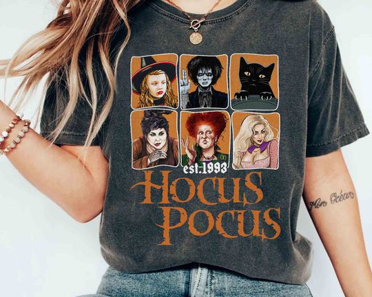Retro Hocus Pocus Characters Shirt, Binx Black Cat Billy Dani Sanderson Sisters Tee, Disney Parks Disneyland Halloween Party Holiday Gift