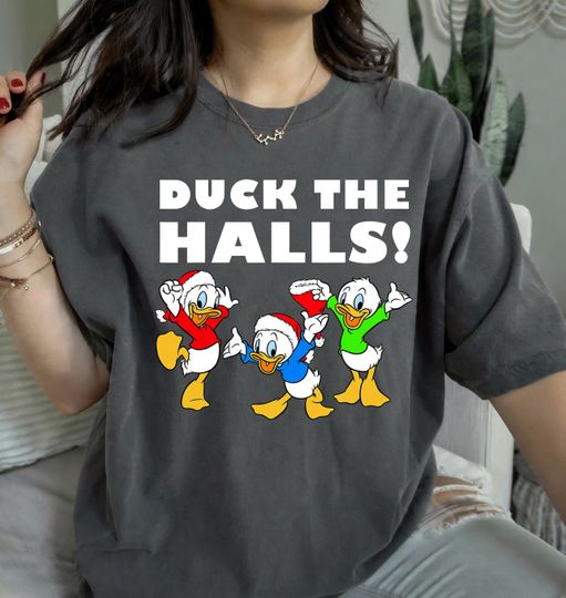 Disney Ducktales Christmas Shirt, Huey Dewey And Louie Duck The Halls Christmas Portrait Shirt, Disneyland Christmas Family Matching Shirt