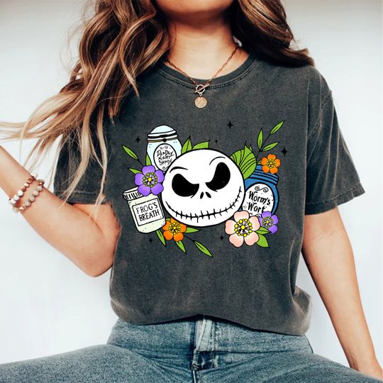 Retro 70s Jack Skellington Head Floral Shirt, Nightmare Before Christmas, Disney Halloween T-shirt, Oogie Boogie Bash