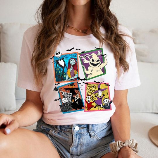 Disney The Nightmare Before Christmas Halloween Shirt, Jack Sally Boogie Tee, Lock Shock Barrel, Horror Halloween Tee, Retro Haunted Mansion